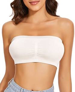 WOWENY Damen Bandeau Gepolstert Trägerlos BH Tube Top BHS Traegerloses Bustier Nahtlos Bralette Atmungsaktiver(Weiss, 2XL) von WOWENY