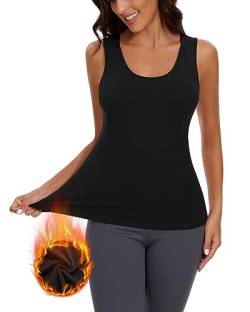 WOWENY Damen Basic Tank Top mit Thermo Ärmellose Gerippt Winter Thermohemd Warme Vest Unterhemd Camisole Unterwäsche Fleece Shirt für Alltag,Schwarz,L von WOWENY