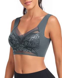 WOWENY Damen Bustier Spitze Schlaf BH ohne Bügel Zero Feel Bralette Gepolstert Comfort Bra(Blau, XL) von WOWENY