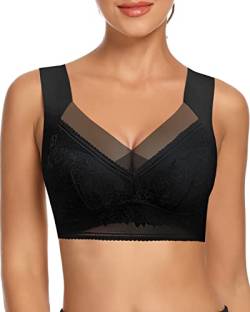 WOWENY Damen Bustier Spitze Schlaf BH ohne Bügel Zero Feel Bralette Gepolstert Comfort Bra(Schwarz, XL) von WOWENY