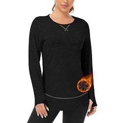 WOWENY Damen Laufshirt Langarm Damen Functionsshirt Sportshirt Thermo Langarmshirt Herbst Winter Damen Pullover Oberteile Tshirts locker für Sport Laufen Fitness,Schwarz,M von WOWENY