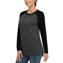 WOWENY Damen Moderne Langarm T-Shirt Casual Langarmshirt Tunika Tshirt Pullover Oberteile Locker elegant,Schwarz＆Grau,M von WOWENY