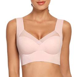 WOWENY Damen Nahtlos Spitzen BH ohne Bügel Weicher Damen Push-Up BH Gepolstert - Atmungsaktiver und Leichter, Klassische Bustier Damen BH Modern Feeling, Rosa, L von WOWENY