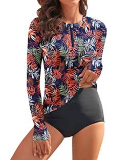 WOWENY Damen Schwimmshirt Langarm 1/4 Zip badeshirt Rashguard Sonnenschutz Swimsuits Bademode surf Shirt Strand Swimming Vest,PB,L von WOWENY