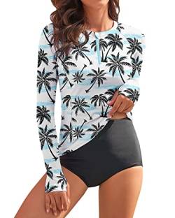 WOWENY Damen Schwimmshirt Langarm 1/4 Zip badeshirt Rashguard Sonnenschutz Swimsuits Bademode surf Shirt Strand Swimming Vest,PD,XL von WOWENY