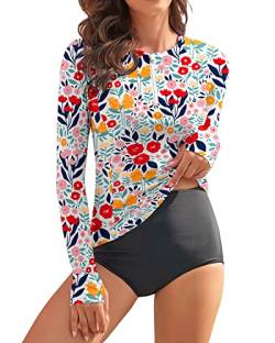 WOWENY Damen Schwimmshirt Langarm 1/4 Zip badeshirt Rashguard Sonnenschutz Swimsuits Bademode surf Shirt Strand Swimming Vest,PG,XXL von WOWENY