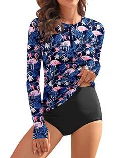 WOWENY Damen Schwimmshirt Langarm 1/4 Zip badeshirt Rashguard Sonnenschutz Swimsuits Bademode surf Shirt Strand Swimming Vest,PP,S von WOWENY