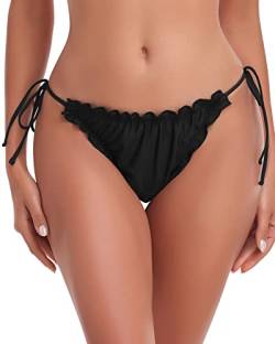 WOWENY Damen Sexy Bikinihose Bikini Höschen Bikini-Unterteil Bikini Bottoms mit Schleifen,Schwarz,S von WOWENY