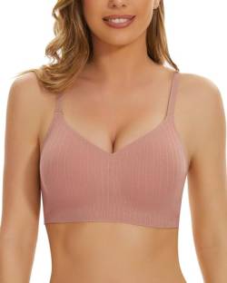 WOWENY Damen Soft BH ohne Bügel gerippt Push up Bustier Tshirt BH Komfort BH Schlaf BH Minimizer BH Klassische BHS für Alltag,Rosa,XL von WOWENY