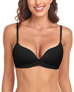 WOWENY Damen T-Shirt BH mit Push Up Gepolstert Bralette BHS ohne Bügel Nahtloser Bequemer für Kleine Brüste (Schwarz, L) von WOWENY