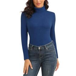 WOWENY Damen Thermo Rolli Langarm Warm Blau Oberteil Winter Rollkragenpullover Elegant Fleece Shirt Unterhemd Bequem Leicht(helles Marineblau, M) von WOWENY