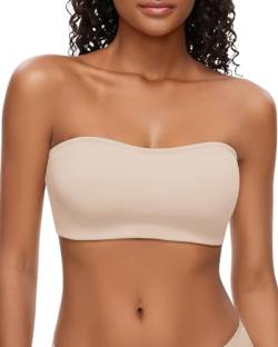 WOWENY Damen Trägerlos BH Push up Bandeau Top Damen Rückenfrei mit Abnehmbare Träger BH Damen Ohne Bügel Strapless Bra Unsichtbarer BH Damen Nahtlose Tube Top Beige S von WOWENY