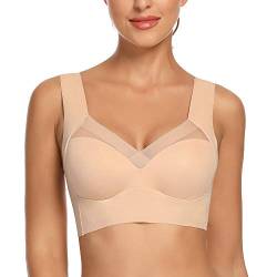 WOWENY Damen Vollschalen BH - Damen Nahtlos Spitzen BH - Komfort BHS Ohne Bügel - Zero Feel Bralette für Frauen, Weich und Bequem, Klassische Bustier Damen BH Modern Feeling (Beige, 3XL) von WOWENY