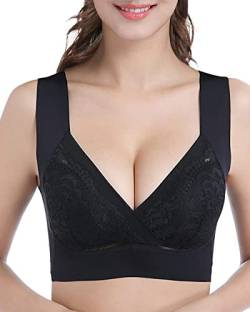 WOWENY Damen Vollschalen BH - Damen Nahtlos Spitzen BH - Komfort BHS Ohne Bügel - Zero Feel Bralette für Frauen, Weich und Bequem, Klassische Bustier Damen BH Modern Feeling (Z-Schwarz-1, 2XL) von WOWENY