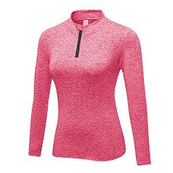 WOWENY Fleecepullover Damen 1/4 Zip Funktionsshirt Fleece warm Laufshirt Langarm mit Stehkragen, Atmungsaktive Langarmshirt Sportshirt Fitness Shirt Hoodies Outdoor Winter von WOWENY