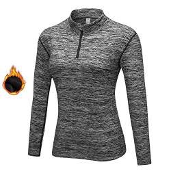 WOWENY Fleecepullover Damen 1/4 Zip Funktionsshirt Fleece warm Laufshirt Langarm mit Stehkragen, Atmungsaktive Langarmshirt Sportshirt Fitness Shirt Hoodies Outdoor Winter von WOWENY