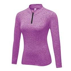 WOWENY Fleecepullover Damen 1/4 Zip Funktionsshirt Fleece warm Laufshirt Langarm mit Stehkragen, Atmungsaktive Langarmshirt Sportshirt Fitness Shirt Hoodies Outdoor Winter von WOWENY