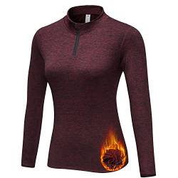 WOWENY Lang Funktionsshirt Laufshirt Damen Langarm Winter Thermo Shirt Sweatshirt Damen Ohne Kapuze Fleecejacke Running T-Shirt Sport Top Rotwein S von WOWENY