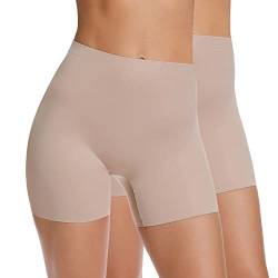 WOWENY Lange Frauen Panties Unterhosen mit Bein Damen Nahtlos Panty Unter Rock Hosen hohe Taille und Bequem Kurz, 2er Pack Beige Größe XXL von WOWENY