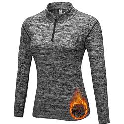 WOWENY Laufshirt Damen Langarm Winter Thermo Shirt Sweatshirt Damen Ohne Kapuze mit 1/4 Reißverschluss Fleecejacke Damen Lang Pullover Sport Oberteile Hemp B S von WOWENY