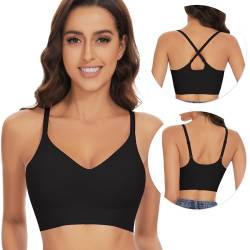 WOWENY Nahtloser BH Ohne Bügel Damen Bralette Gepolstert Bequemer Bügelloser T-Shirt BHS Pull-On Bra Crossback Bequemer Weicher Bustier[Schwarz, L] von WOWENY