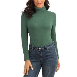 WOWENY Rolli Damen Langarm Warm Thermo Oberteil Winter Rollkragenpullover Elegant Stehkragen Fleece Shirt Extra Warme Dralon Unterhemd Bequem Leicht(Grün, XXL) von WOWENY