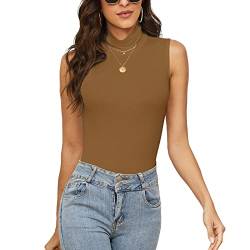 WOWENY Rollkragen Top Damen Ärmelloses Rollkragen Pullover Tanktop für Damen Basic Einfarbig Stretch Weste Sleeveless Shirt Bronze S von WOWENY