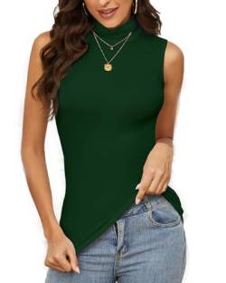 WOWENY Rollkragen Top Damen Ärmelloses Rollkragen Pullover Tanktop für Damen Basic Einfarbig Stretch Weste Sleeveless Shirt Grün S von WOWENY