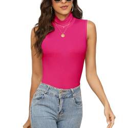 WOWENY Rollkragen Top Damen Ärmelloses Rollkragen Pullover Tanktop für Damen Basic Einfarbig Stretch Weste Sleeveless Shirt Rosa S von WOWENY