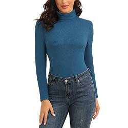 WOWENY Rollkragenpullover Damen Blau Warm Basic Stehkragen Pullover Thermo Oberteil Sweater Elegant Langarmshirt Rolli Langarm für Winter Herbst(Blau, M) von WOWENY