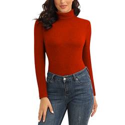 WOWENY Rollkragenpullover Damen Rot Warm Basic Stehkragen Pullover Thermo Oberteil Sweater Elegant Langarmshirt Rolli Langarm für Winter Herbst(Rot, M) von WOWENY