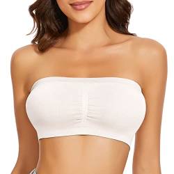 WOWENY Seamless BH Trägerloser BH Ohne Bügel Damen Ohne Träger Strapless Bra Tube Top Bandeau Top Abnehmbare Padding Unsichtbarer 1 Stücke Weiß XXL von WOWENY