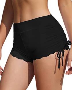 WOWENY Seitliche Badehose für Damen, hohe Taille, Boardshorts, Bademode, Unterteil, Badeanzug, Shorts, Jungen-Shorts, Badeanzüge, Schwarz, S von WOWENY