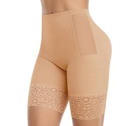 WOWENY Shapewear Damen Bauchweg Miederhose Stark Formend Unterhose Unterhose Damen Shapewear Spitze Figurformende Unterwäsche Leggings Body Shaper Miederpants,Beige,XXL von WOWENY