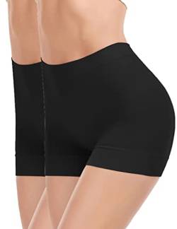 WOWENY Shapewear Damen bauchweg Nahtlose Miederhose Unterhose Damen Kurze Leggings Miederpants Unterwäsche stark formend für Alltag,2er Pack Schwarz,XL von WOWENY