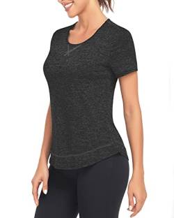 WOWENY Sport Shirts für Damen Kurzarm Yoga Shirt Damen locker Sportshirt Damen Funktionsshirt Tops Laufshirt Fitness Gym Oberteile,Schwarz,M von WOWENY