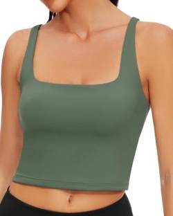 WOWENY Sport Top mit Integriertem BH Damen Ohne Bügel Yoga BH Crop Top Unterhemd Push up Corset Tank Top Sexy Oberteil Damen Bauchfreies Sommer Grün L von WOWENY