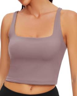 WOWENY Sport Top mit Integriertem BH Damen Ohne Bügel Yoga BH Crop Top Unterhemd Push up Corset Tank Top Sexy Oberteil Damen Bauchfreies Sommer Lila XS von WOWENY