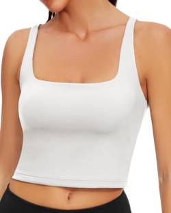 WOWENY Sport Top mit Integriertem BH Damen Ohne Bügel Yoga BH Crop Top Unterhemd Push up Corset Tank Top Sexy Oberteil Damen Bauchfreies Sommer Weiß L von WOWENY