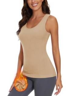 WOWENY Thermo Unterhemd Damen Warm Tank Top Fleece Untershirt Ärmellos Oberteil Thermounterwäsche Base Layer Sleeveless Top[Beige, XS] von WOWENY