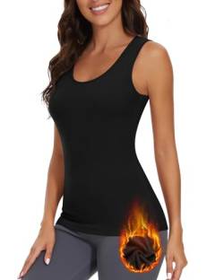 WOWENY Thermo Unterhemden Damen Warm Basic Top Damen Winter Tank Top U-Ausschnitt Unterziehshirt Thermounterwäsche Schlaftop Ärmellos Oberteil Schwarz M von WOWENY