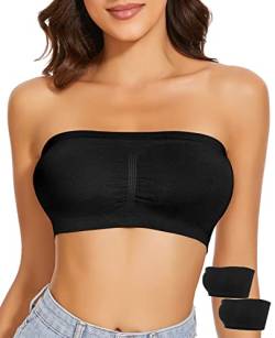 WOWENY Trägerloser BH Ohne Bügel Seamless BH Damen Ohne Träger Strapless Bra Trägerlosers Top Bandeau Top Damen Unsichtbarer 2 Stücke Schwarz XXL von WOWENY