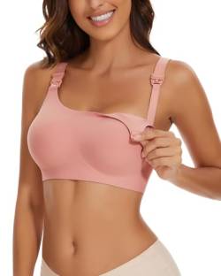 WOWENY Vollschalen Still BH ohne Bügel Nahtloser Schwangerschafts Bustier Große Brüste Gepolstert Mutterschaft Stillen Und Schlaf für Frauen[Rosa, XXL] von WOWENY