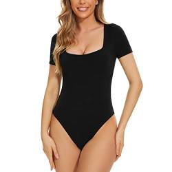 WOWNEY Body Damen Kurzarm,eckigem Ausschnitt Bodysuit Oberteil Body Sexy Damenbody Schmal Bodysuits Tops Unterziehbody Elegant Body für Frauen Sommer,Schwarz,M von WOWENY