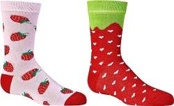 WOWERAT TUTTI FRUTTI süße Früchte Socken „Erdbeere“ 2er-Bündel (Gr.23-26, Erdbeere) von WOWERAT
