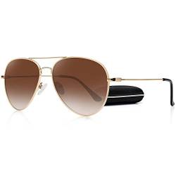 WOWSUN Classic Polarized Sonnenbrille für Damen Herren mit Etui (Braune Linse goldener Rahmen) von WOWSUN