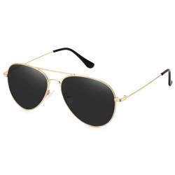 WOWSUN Classic Polarized Sonnenbrille für Damen Herren mit Etui (Golden Frame Grey Lens) von WOWSUN