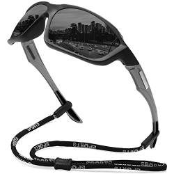 WOWSUN Herren Fahrradbrille Polarisierte Sportbrille für Herren Reitbrille Fahrrad Mountainbike Angeln Laufbrille (Schwarz-c1) von WOWSUN