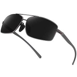 WOWSUN Sonnenbrille für Herren, polarisiert, UV-Schutz, rechteckiger Metallrahmen, modisch, Sport, Sonnenbrille für Fahren, Golf, 1 grauer Rahmen + graues Glas, Medium von WOWSUN
