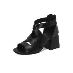 WOkismD 7CM/2.75IN High-Heeled Schuhe Block Farbe Chunky High-Heeled Open-Toed Sandalen Geeignet für Hochzeit Dinner Party Alumni Reunion,Schwarz,48 EU von WOkismD